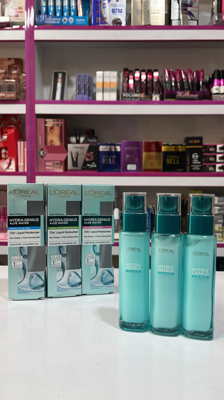 سرم آبرسان پوست نرمال و خشک آب آلوئه ورا رنگ آبی لورال LOreal Hydra Genius Aloe Water