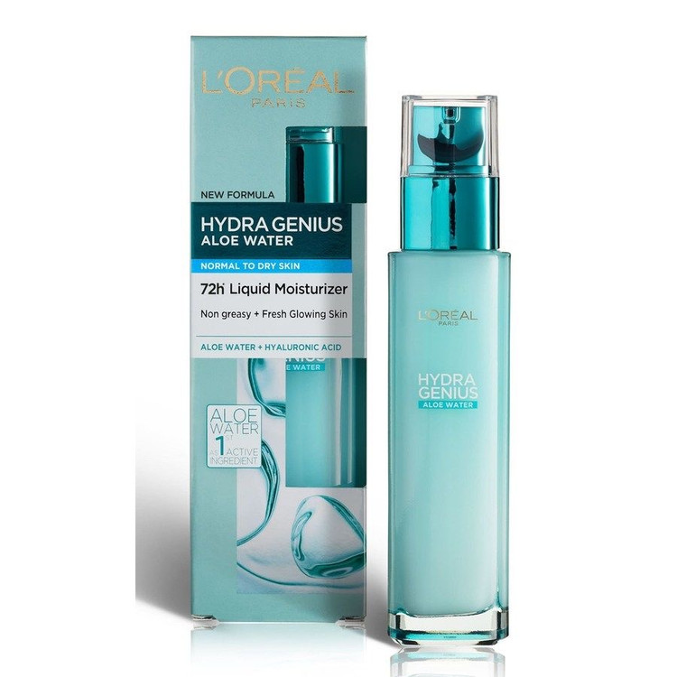 سرم آبرسان پوست نرمال و خشک آب آلوئه ورا رنگ آبی لورال LOreal Hydra Genius Aloe Water