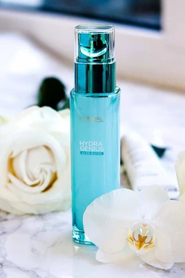 سرم آبرسان پوست نرمال و خشک آب آلوئه ورا رنگ آبی لورال LOreal Hydra Genius Aloe Water