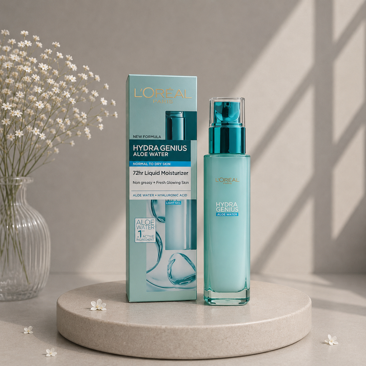 سرم آبرسان پوست نرمال و خشک آب آلوئه ورا لورال LOreal Hydra Genius Aloe Water حجم 70 میلی لیتر