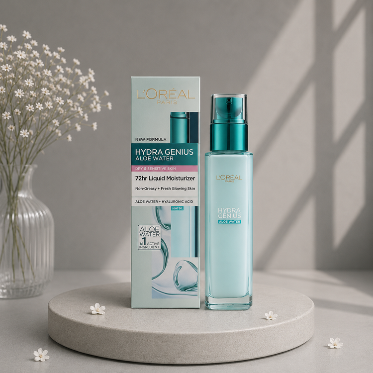 سرم آبرسان لورال مدل هیدرا جنیوس مخصوص پوست خشک و حساس ۷۰ میلیلیتر (ساخت آلمان) | L’Oreal Paris Hydra Genius Aloe Water