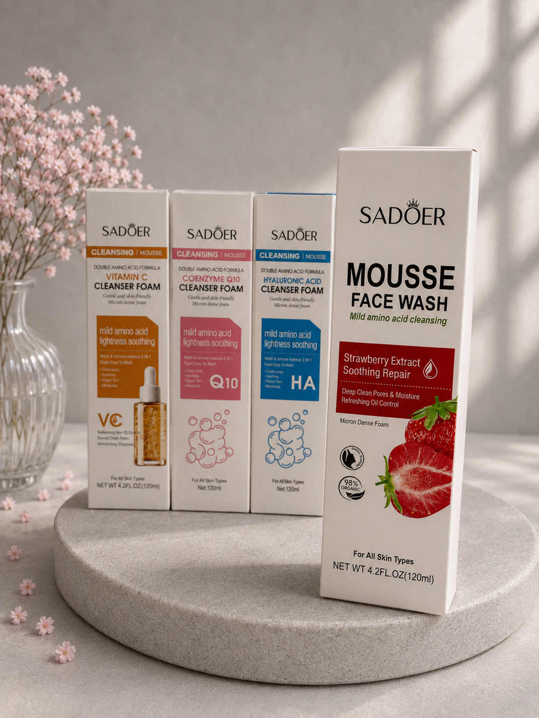 فوم شستشوی صورت براشدار توت فرنگی و آمینو اسید سادور حجم ۱۲۰ میل ‌ ‌sadoer