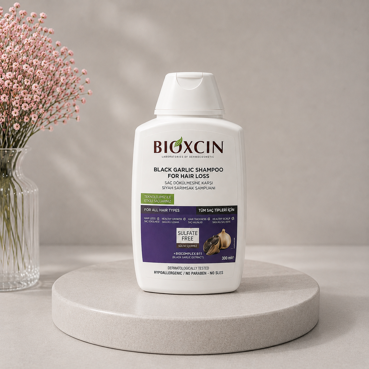 شامپو ضدریزش سیر سیاه Bioxcin مدل Black Garlic