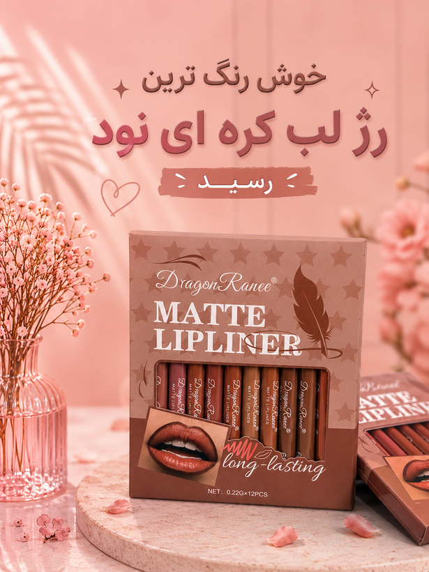 پک رژ لب مدادی پیچی ۱۲ رنگ Dragon Ranee Matte Lipl