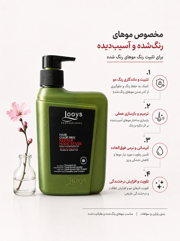 ماسک مو تثبیت رنگ و ترمیمکننده Looys Professional