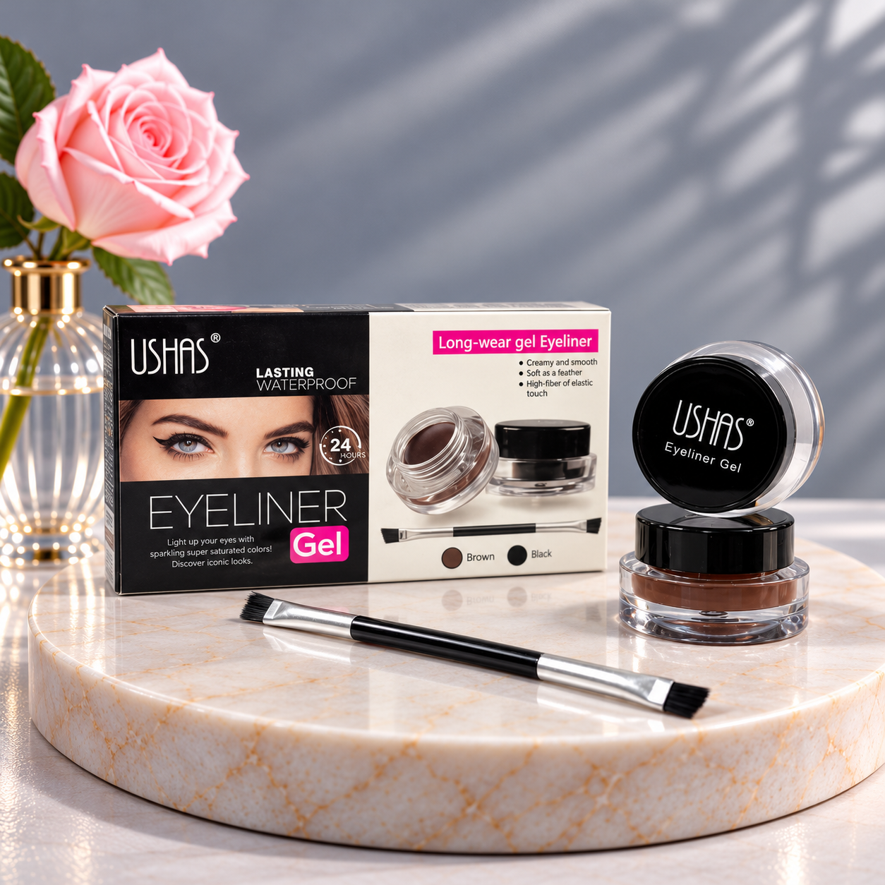 خط چشم ژلی دو رنگ یوشاس USHAS Eyeliner Gel 🖤🤎
